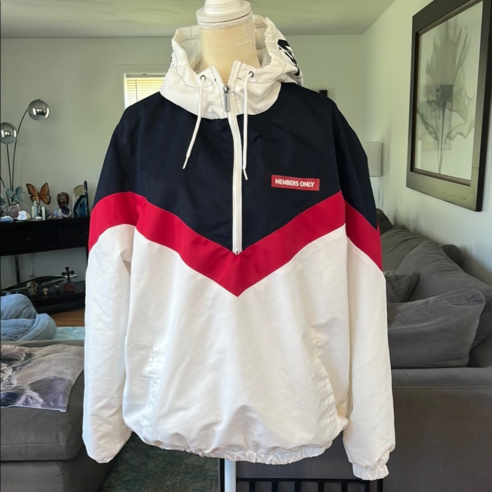 Members Only Navy, Red  and White Windbreaker with Chevron Design